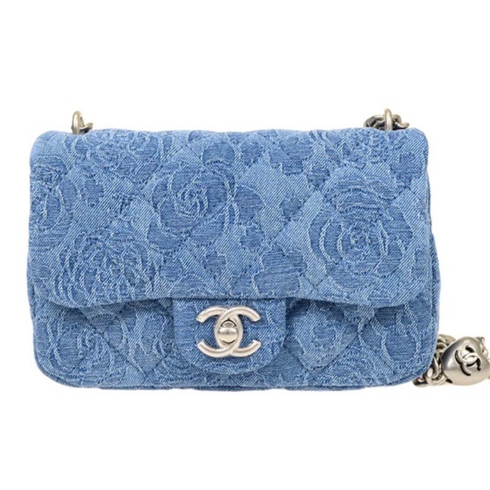 Chanel style Blue Quilted Denim Flap Bag